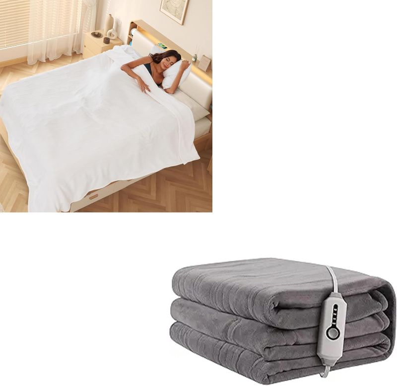 Photo 1 of Electric Blanket Full Size & Twin Size, Machine Washable with Auto-Off White & Gray