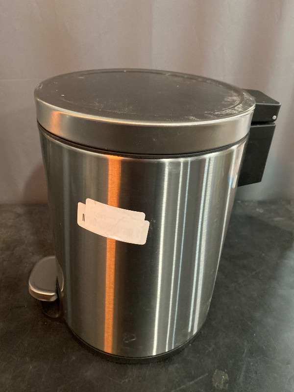 Photo 3 of 6L/1.6 Gallon Trash Can Small Bathroom Trash Can with Lid Soft Close, Step Pedal, Kitchen Garbage Can Round Step Trash Can with Removable Inner Bucket, Brushed Stainless Steel