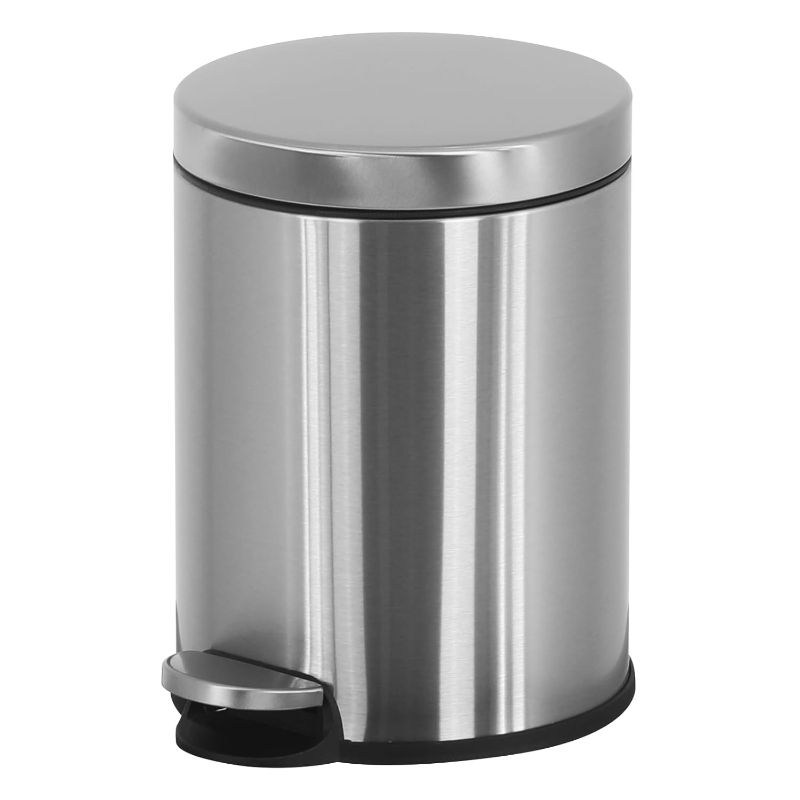 Photo 1 of 6L/1.6 Gallon Trash Can Small Bathroom Trash Can with Lid Soft Close, Step Pedal, Kitchen Garbage Can Round Step Trash Can with Removable Inner Bucket, Brushed Stainless Steel