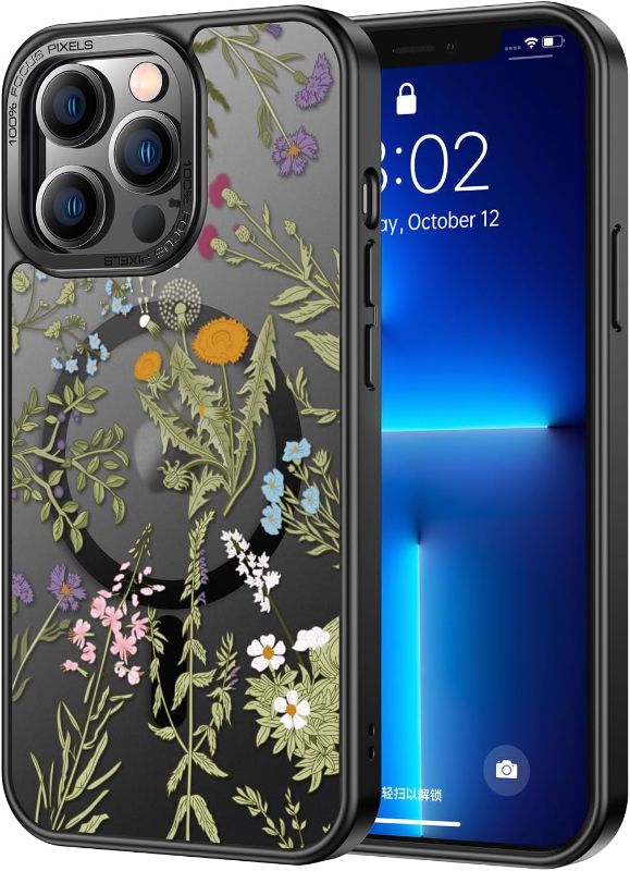 Photo 1 of  Enhanced Magnetic for iPhone 12 Case,iPhone 12 Pro Case with Screen Protector,Wireless Charging Compatible,Shockproof Matte Cover - Cute Floral Design for Women - Nice Flower Leaves