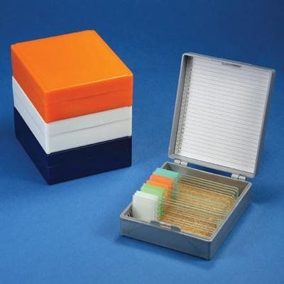 Photo 1 of Globe Scientific 513075AST ABS Plastic Slide Storage Box for 25 Slides, Cork Lined, Assorted