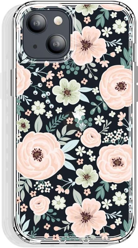 Photo 1 of iPhone 14 and iPhone 13 Case Clear 6.1 Inch with Pattern Design, Protective Slim TPU Cover + Shockproof Bumper for Women and Girls (Chic Flowers)