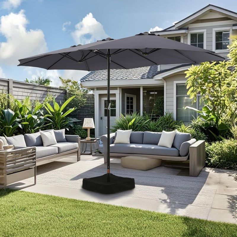 Photo 1 of 15ft Large Patio Umbrella, Double Sided Extra Large Umbrella with Base, Rectangular Patio Umbrella Double-Sided Umbrella for Yard Lawn Garden,Grey