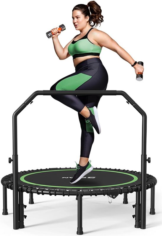 Photo 1 of 450/550 LBS Foldable Mini Trampoline, 40"/48" Fitness Trampoline with Bungees, U Shape Adjustable Foam Handle, Stable & Quiet Exercise Rebounder for Kids Adults Indoor/Garden Workout