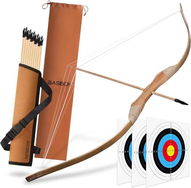 Photo 1 of Kids Bow and Arrow Set, Handmade 32 Inch Archery Set Wooden Bow and Arrow, Toy Bow and Arrow for Kids 6-8 8-12, 1 Bows 1 Quivers 10 Arrows 3 Targets & Storage Bag, Gifts for Kids Youth Boys and Girls