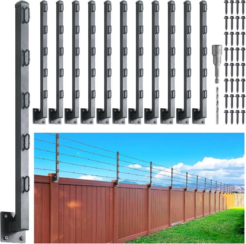 Photo 1 of Hulave 12-Pack Fence Post Extender, High 32" Fence Barbed Wire Extend Arm, Used to add Height to Wood Fences for Privacy and to Prevent Animals from Jumping Away and Breaking in (Matte-Black)