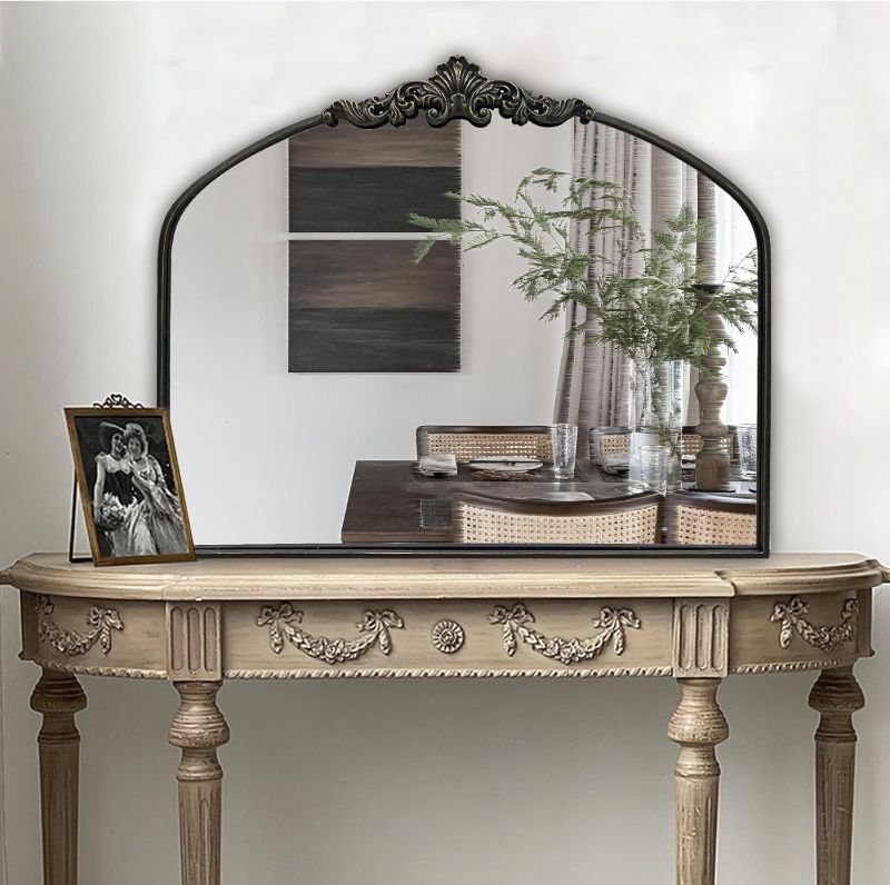 Photo 1 of 30“X36“ Arched Mirror,Black Traditional Vintage Ornate Baroque Mirror,Antique Brass Mirror for Entryway/Fireplace/Living Room/Hallway/Bathroom Black