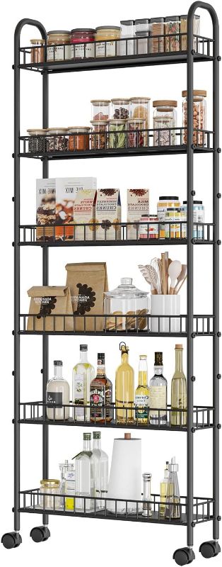 Photo 1 of 6 Tier Slim Storage Cart with Wheels, Metal Mobile Shelving Unit Organizer Utility Cart for Office Bathroom Kitchen Laundry Room Narrow Places (6inches)