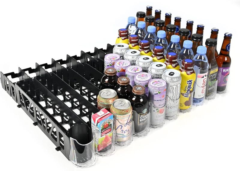 Photo 1 of Visi-FAST Spring Push Drink Dispenser and Organizer for 12/16 oz Beverages, Bottles and Cans - Commercial and Home Fridge Storage (Pack of 1) For Soda, Juices, Beer and More, Bulk Drink Dispenser