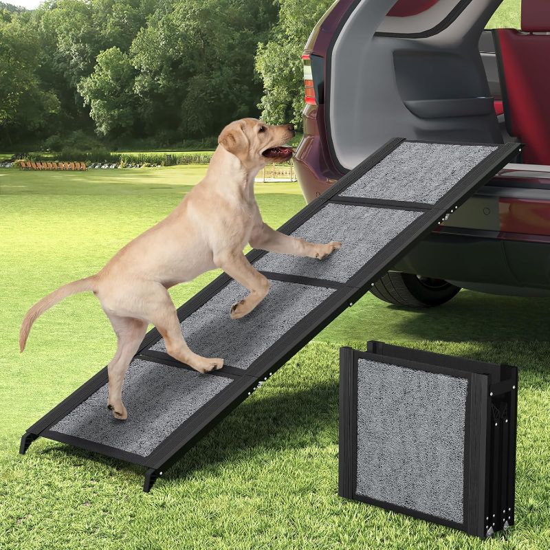 Photo 1 of Dog Ramp for Car, 63" Long & 17" Extra Wide Dog Car Ramp Up to 250LBS Enter A Car SUV & Truck, Folding Portable Pet with Non-Slip Rug Surface for Medium & Large Dogs