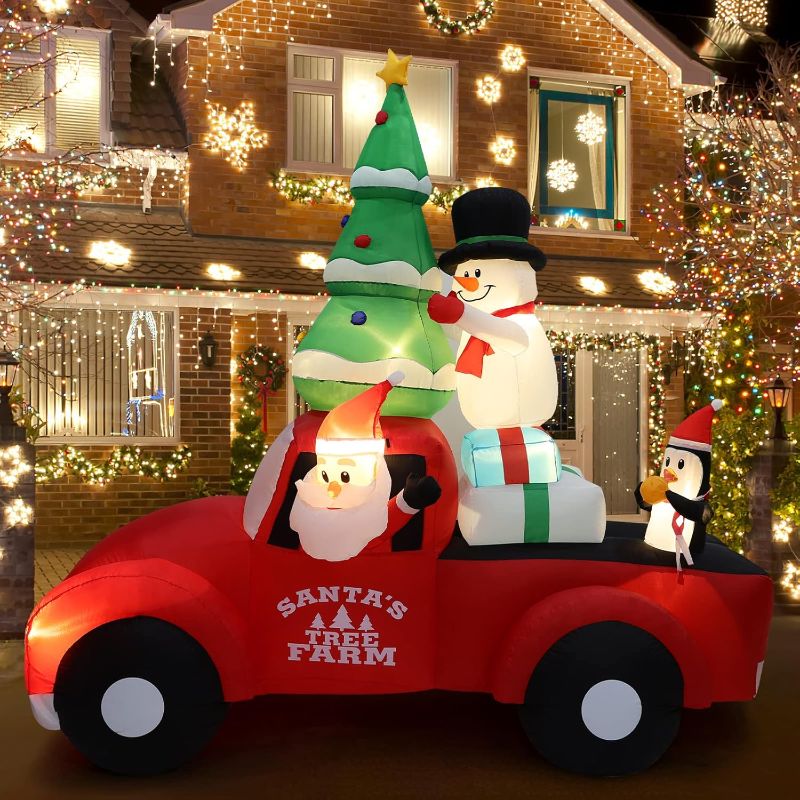 Photo 1 of Lewondr Christmas Inflatables, 7.8FT Waterproof Light Up Red Truck Christmas Decor, Blow Up Christmas Yard Decorations with Built-in LED Light, Outdoor Christmas Decorations Inflatable for Garden Yard