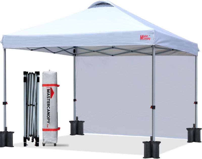 Photo 1 of MASTERCANOPY Durable Pop-up Canopy Tent with 1 Sidewall (10'x10',White)