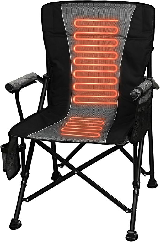 Photo 1 of Heated Camping Chair,Heated Chairs Outdoor Sports with 3 Heat Levels,Cup Holder & Storage Pockets, Supports 400lbs,for Camping,Hiking, and Fishing,Battery NOT Included