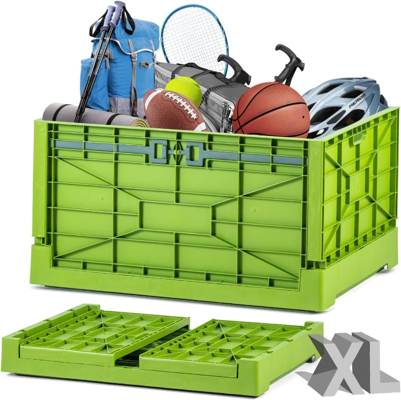 Photo 1 of 50 Gallon / 200L Collapsible Storage Bins - 31.4" L x 23.6" W x 16.9" H, Extra Large Foldable Crate for Storage, Stackable Plastic Container Box for Organizing Home, Office, Green