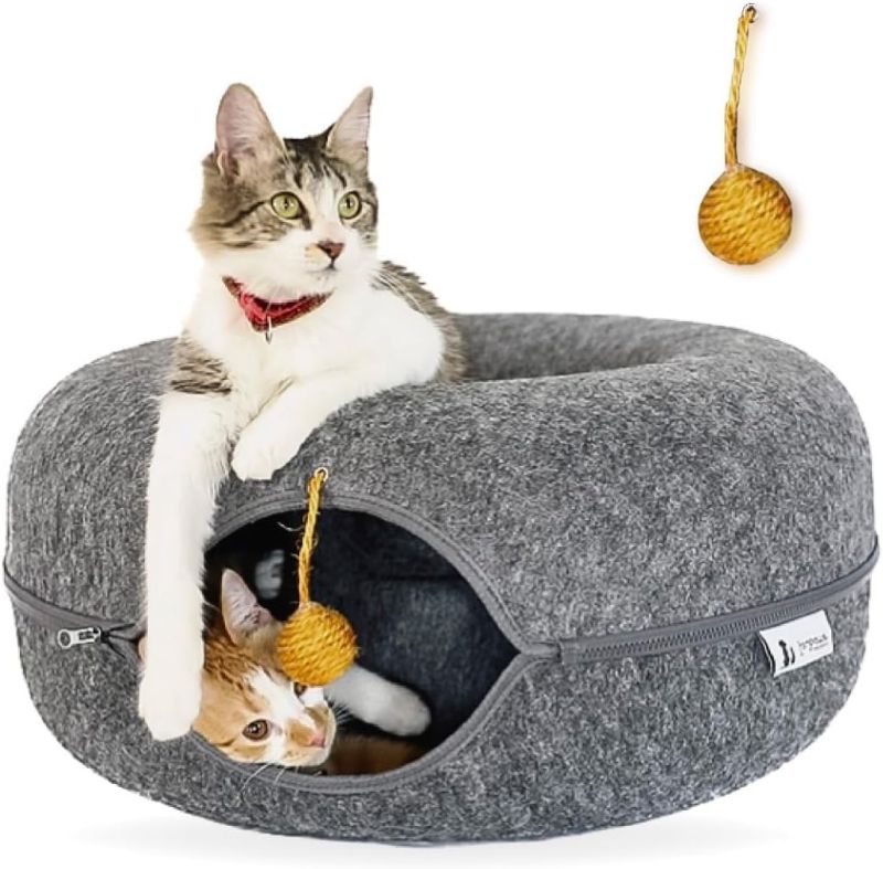 Photo 1 of Large (24 Inch) Peekaboo Cat Cave for Multiple & Large Cats, Cat Caves for Indoor Cats Up to 30 Lbs, Scratch Detachable & Washable, Cat Tunnel Bed (Dark Grey)