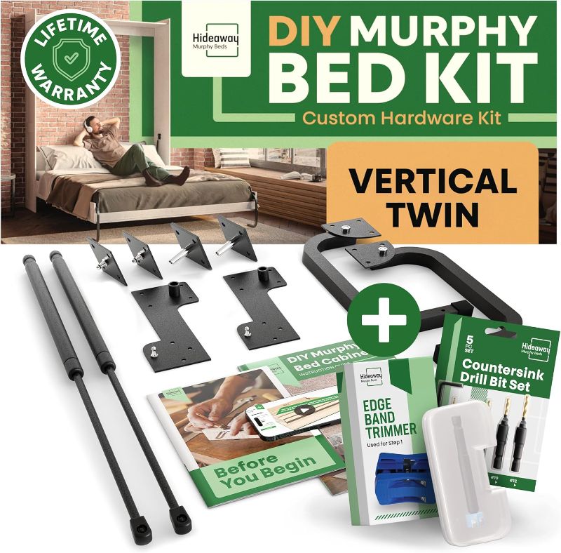 Photo 1 of DIY Murphy Bed Kit Twin | Murphy Bed Hardware Kit Twin for Wall Bed, Cabinet Murphy Bed Twin Kit Vertical, Vertical Murphy Bed Twin Frame, Deluxe Murphy Bed Mechanism Kit with Bonus Tools