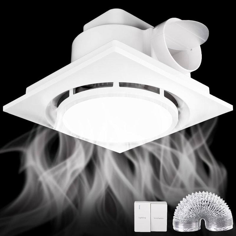 Photo 1 of Bathroom Exhaust Fan with Light,130 CFM 1.0 Sones Double Switch Ultra Quiet Bathroom Vent Fan for Home Bathroom Office Hotel,LED 6500K 12w,Fan 25w 110V