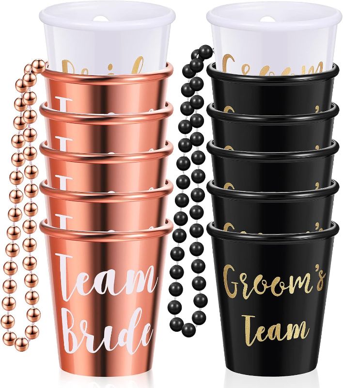 Photo 1 of 2 Pieces Team Plastic Beaded Bridal Shot Glass Necklace with Gold Foil for Bachelor/Bachelorette Party Necklace