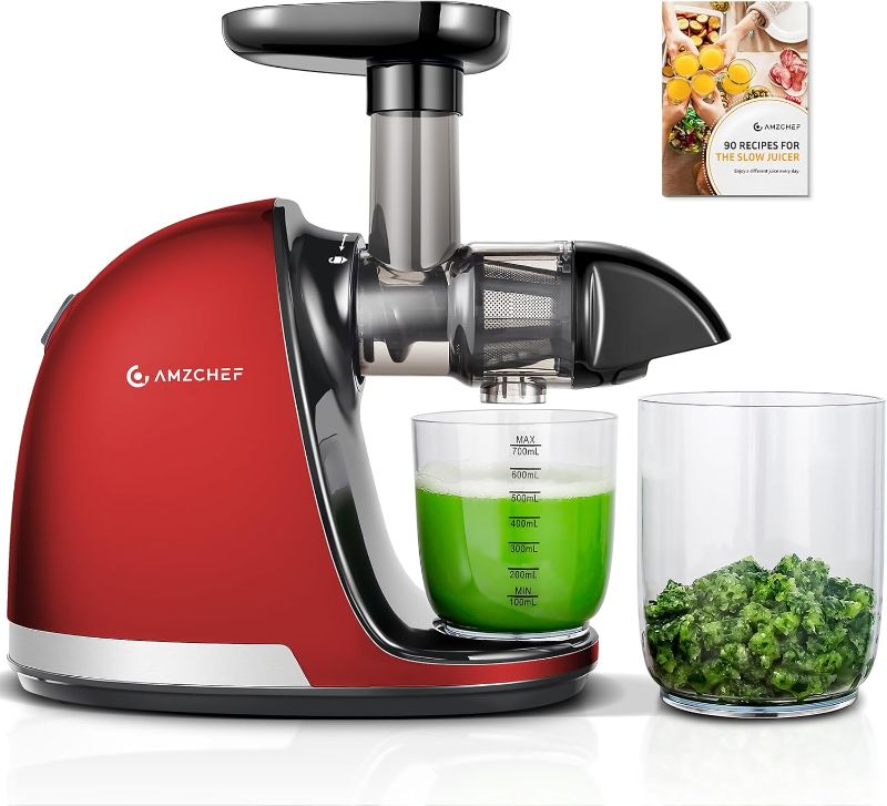 Photo 1 of Slow Juicer Machines, AMZCHEF Masticating Juicer with Quiet Motor, Cold press Juicer with Reverse Function, Easy to Clean with Brush for High Nutrient Fruit and Vegetable Juice, Red(Updated)