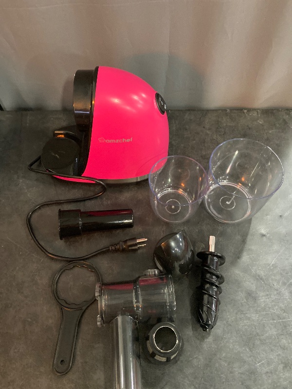 Photo 2 of Slow Juicer Machines, AMZCHEF Masticating Juicer with Quiet Motor, Cold press Juicer with Reverse Function, Easy to Clean with Brush for High Nutrient Fruit and Vegetable Juice, Red(Updated)