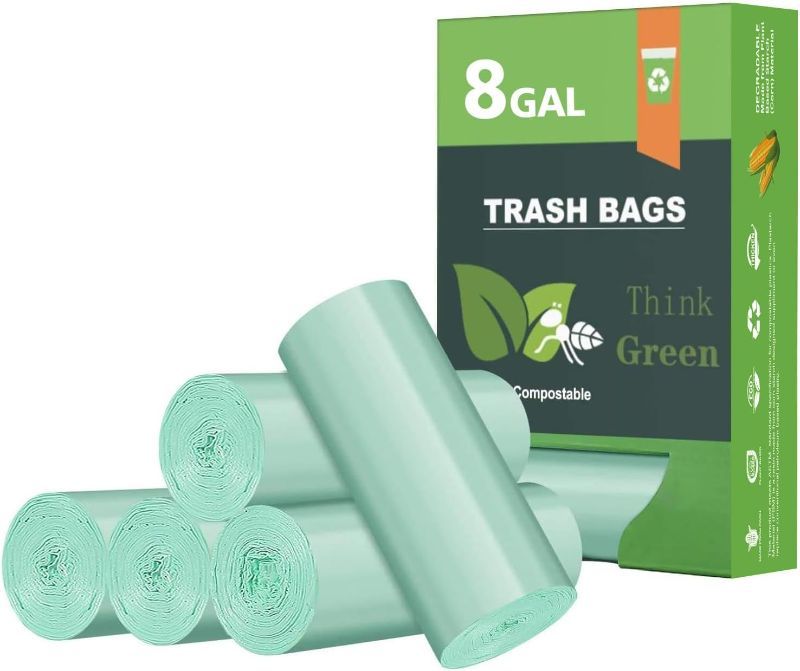 Photo 1 of Biodegradable 8 Gallon Trash Bags, AYOTEE Garbage Bags 8 gallon 180 count , Compostable Medium Trash Bags, Unscented Leak Proof Bags for Office, Home, Bathroom, Bedroom, Car, Kitchen, Pet(Green)