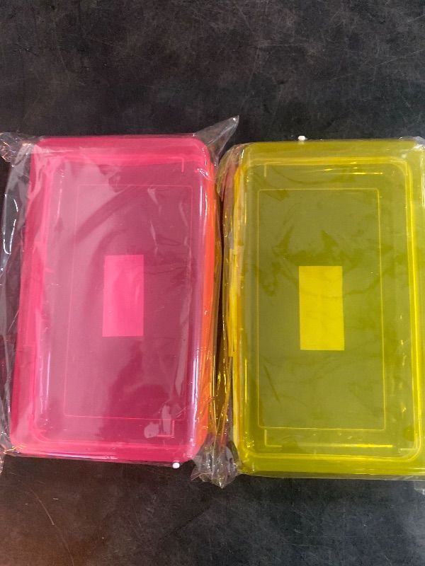 Photo 2 of 2 Pack Plastic Pencil Box Large Capacity Pencil Boxes Clear Boxes with Snap-tight Lid Stackable Design and Stylish Office Supplies Storage Organizer Box Pink/Yellow