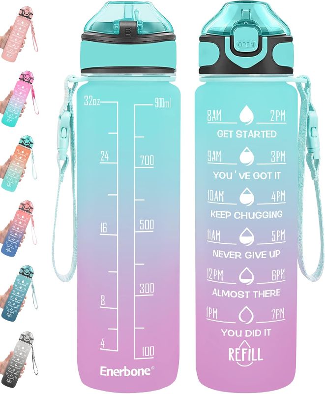 Photo 1 of 32 oz Drinking Water Bottle with Times to Drink and Straw, Motivational with Carrying Strap, Leakproof BPA & Toxic Free, Ensure You Drink Enough Water for Fitness Gym Outdoor