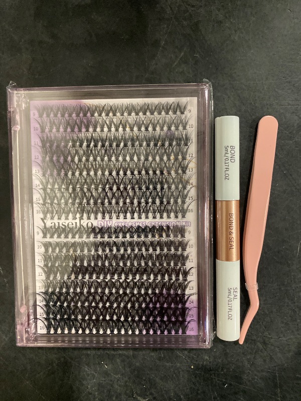 Photo 2 of 300PCS Lash Clusters Lash Extension Kit, 30D+40D+50D Mix 9-16mm Eyelash Extension Kit, Fluffy Individual Lashes Kit With Lash Bond And Seal & Lash Tweezers, DIY Wispy Eyelash Clusters For Beginners