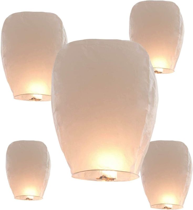 Photo 1 of 5 Packs White Sky Paper Lanterns Chinese Lanterns for Party and Memorial,Wishing Lantern To Release In Sky