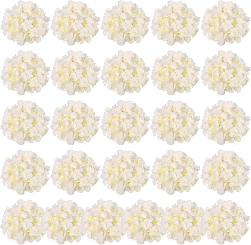 Photo 1 of 26 Pieces Hydrangea Artificial Flowers Silk Hydrangea Flowers Artificial Flowers Heads with Stems for Home Wedding Party Decorations (Ivory)