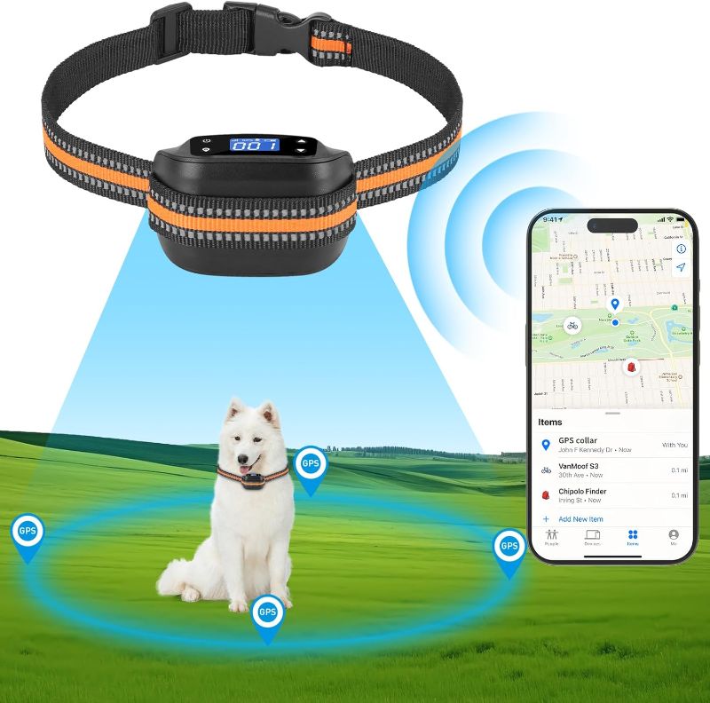 Photo 1 of GPS Wireless Dog Fence, Compatible with iPhone Find My App, Electric Pet Containment System, Rainproof/Rechargeable Collar Receiver, Beep/Vibration/Shock Correction, Black