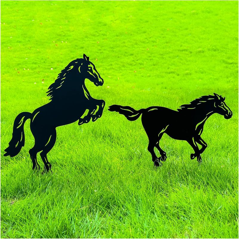 Photo 1 of Horse Metal Decorative Garden Stakes Horse Gifts for Women/Men Horse Lovers Gifts Silhouette Statues for Yard Art, Outside, Patio, Outdoor Decor, Garden Decorations, Lawn Ornaments