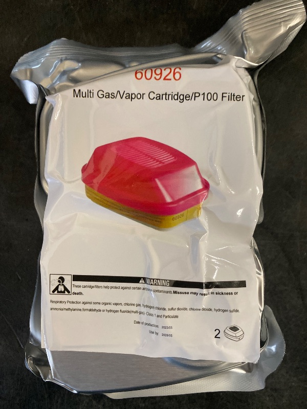 Photo 2 of 3M P100 Respirator Cartridge/Filter 60926, 2 pack, NIOSH APPROVED, Helps Protect Against Organic Vapors, Acid Gases, Ammonia Methylamine, Formaldehyde and Particulates