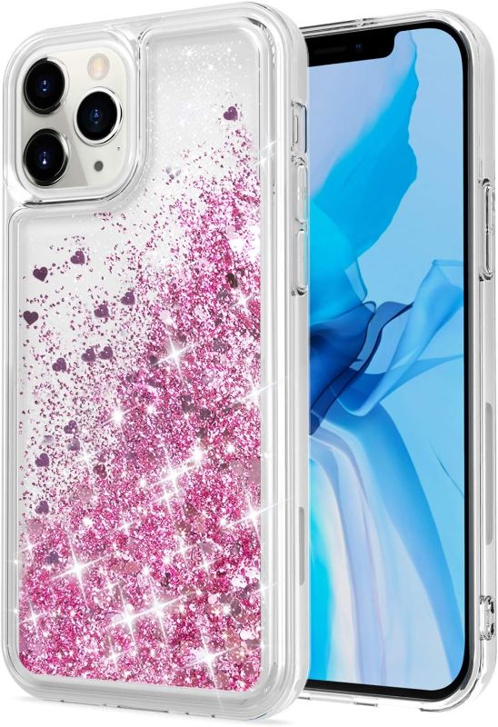 Photo 1 of iPhone 11 Case Bling Flowing Liquid Floating Sparkle Colorful Glitter Waterfall TPU Protective Phone Case 6.1 inch, Rose Gold