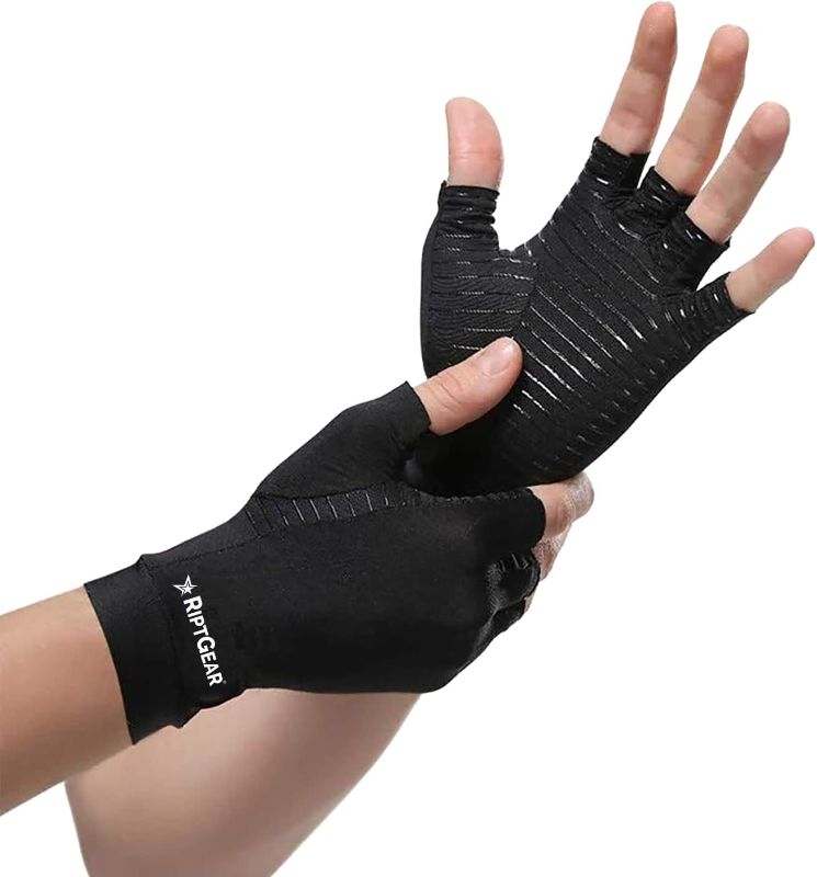 Photo 1 of RiptGear Compression Gloves for Women and Men for Arthritis (Pair) - Women's and Mens Gloves for Hand Pain - Compression Gloves Men and Women - Golf Bowling Cycling Tennis (X-Large)