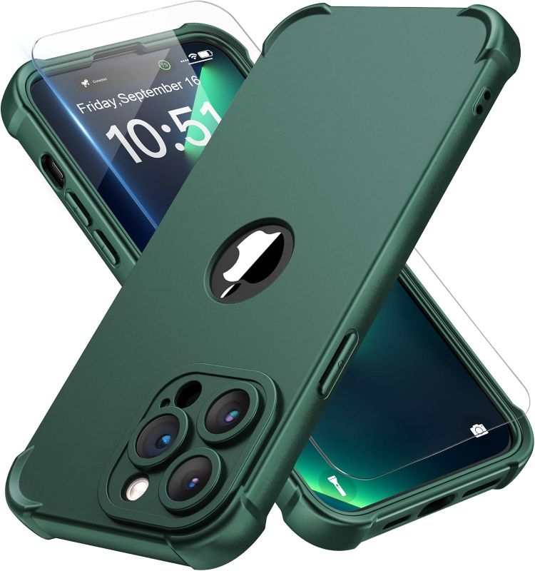 Photo 1 of ORETECH for iPhone 14 Pro Case, with [2 x Screen Protectors] [10 Ft Military Grade Drop Test] [Camera Protection] 360° Shockproof Slim Thin Phone Case iPhone 14 Pro Cover 6.7" Green