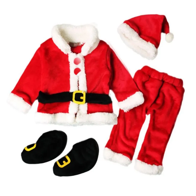 Photo 1 of Baby Boys Girls Christmas Santa Claus Costume Outfit Tops+Pants+Hat+Socks 4Pcs Set Winter Holiday Party Costume