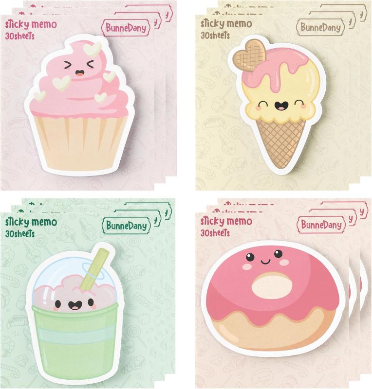 Photo 1 of Set of 12 Cute Dessert Sticky Notes Kawaii Sweet Food Self-Stick Memo Pads Office Home School Stationery Supplies Party Favors Gifts for Kids Girls Students Planning Journaling Reminders