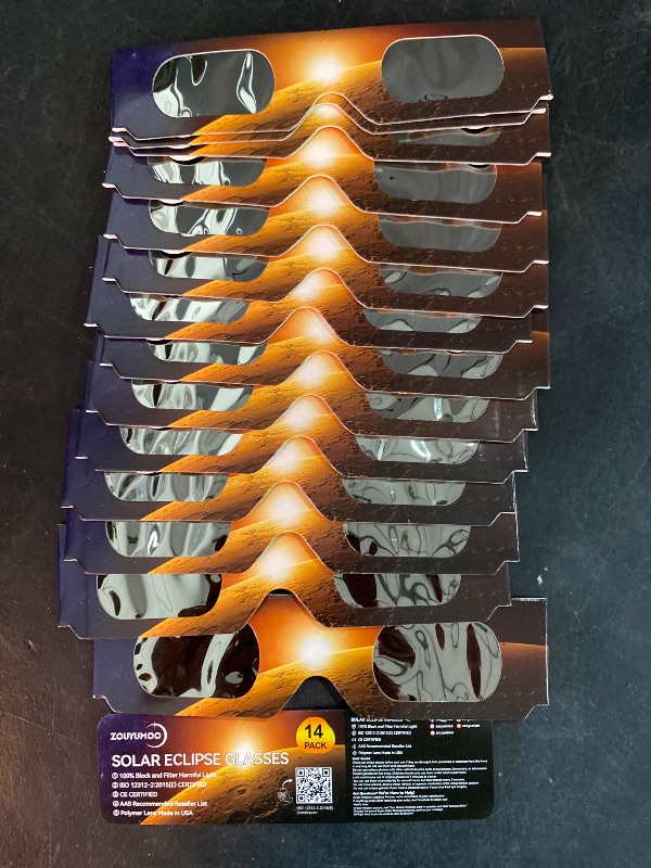 Photo 2 of 14 Pack Paper Eclipse Glasses ISO 12312-2:2015(E) & CE Certified Solar Eclipse Glasses, Safety Solar Eclipse Viewing, Direct Sun Observation