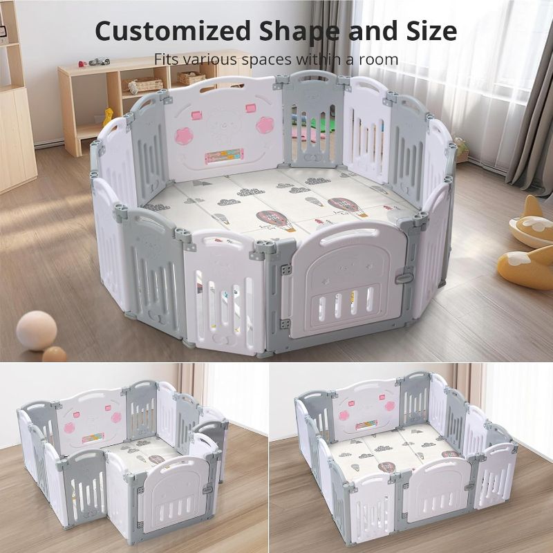 Photo 3 of Cloud Castle Foldable Playpen 4-Panel Extension by Fortella (Grey-White)