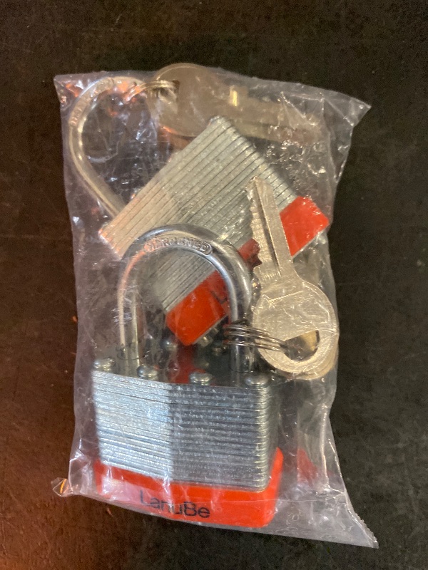 Photo 3 of Laminated Steel Keyed Padlock (1-9/16", 40mm)?Keyed Alike Locks?Packed of 2?Normal Shackle Padlocks?Orange Plastic Hoops?for Toolbox?Locker & StorageUnit or More