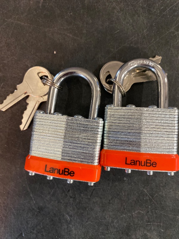 Photo 2 of Laminated Steel Keyed Padlock (1-9/16", 40mm)?Keyed Alike Locks?Packed of 2?Normal Shackle Padlocks?Orange Plastic Hoops?for Toolbox?Locker & StorageUnit or More