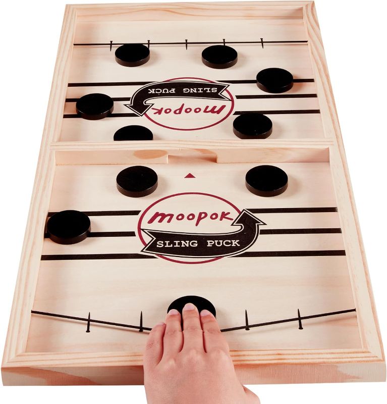 Photo 1 of Fast Sling Puck Game,Wooden Hockey Game,Super Foosball Table,Desktop Battle Parent-Child Interaction Winner Slingshot Game,Adults and Kids Family Game Toys