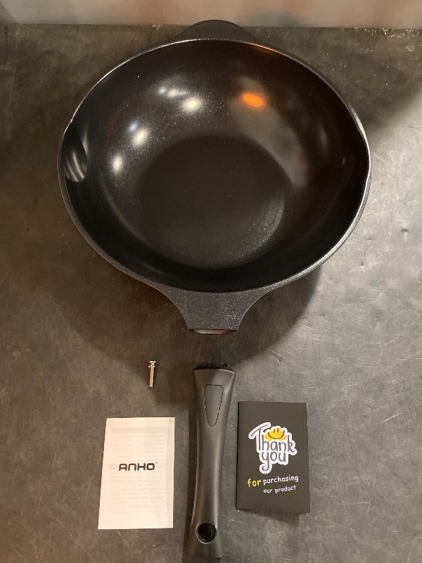 Photo 2 of Nonstick Frying Wok Pan, Ceramic Coating, 13 inches, Detachable Resin Handle, Black, Made in Korea, PFOA Free Safe