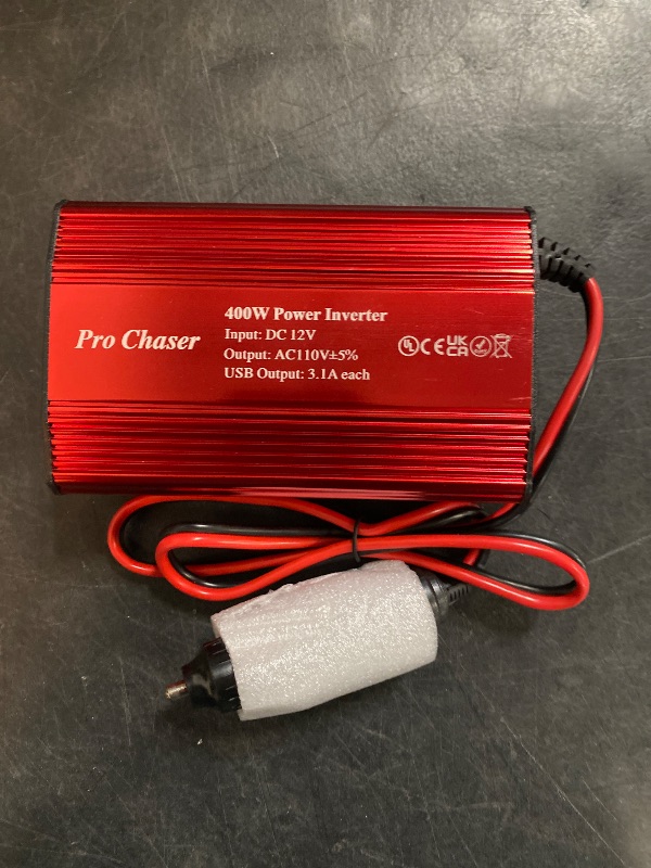 Photo 2 of Pro Chaser 400W Power Inverters for Vehicles - DC 12v to 110v AC Car Inverter Converter, 6.2A Dual USB Charging Ports, Dual AC Adapter for Air Compressor Laptops (Red)