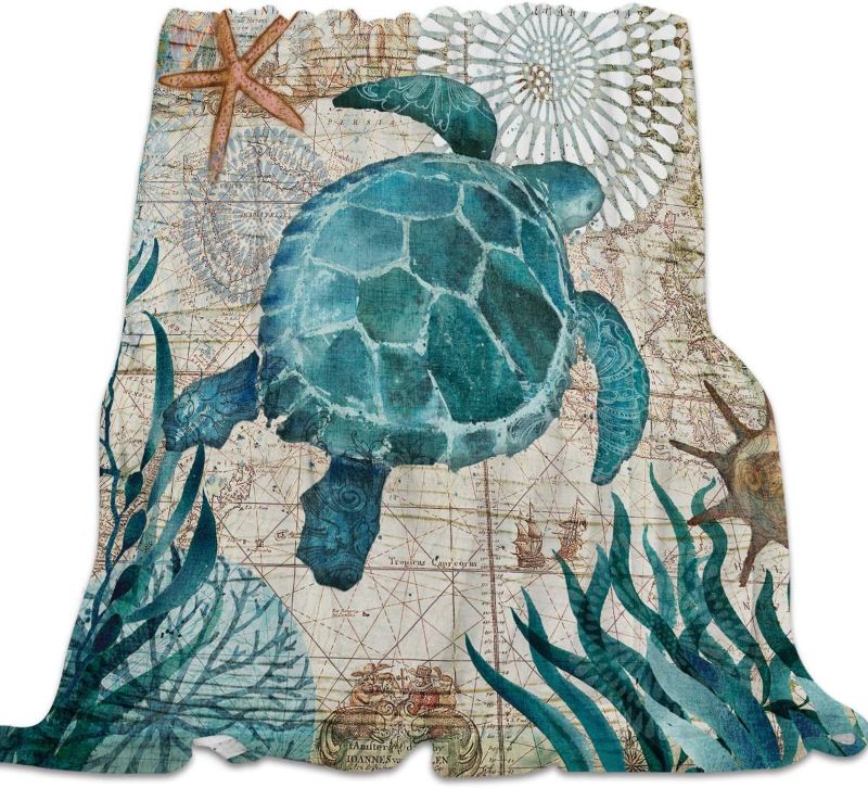 Photo 1 of Ultra Soft Flannel Fleece Bed Blanket Sea Turtle Ocean Animal Landscape Throw Blanket All Season Warm Fuzzy Light Weight Cozy Plush Blankets for Living Room/Bedroom 40 x 50 inches