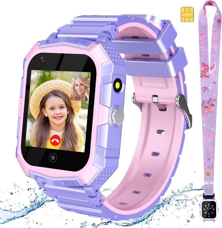 Photo 1 of 4G Kids Smart Watch with SIM Card, Smartwatch with GPS Tracker SOS 2 Way Call Camera Voice & Video Call, Waterproof Kid Watch Phone, Christmas Birthday Gifts for Age 3-15 Boys Girls