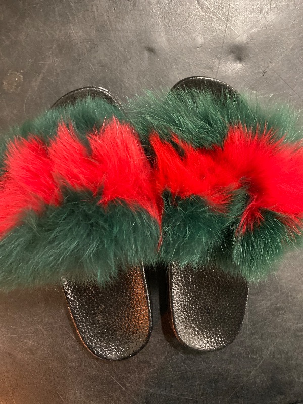 Photo 2 of Size 7 Women Real Fox Fur Slippers Slides Flat Soft Summer Shoes