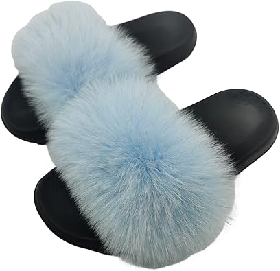 Photo 1 of Size 10 Women Summer Hot Luxury Fluffy Fox Fur Slides Ladies Indoor Warm Furry Fur Flip Flops Girls Amazing Plush Fur Slippers