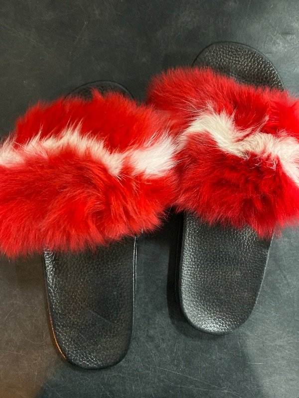 Photo 2 of Size 10 Women's Women's Fur Flats slides sandals Slippers Furry Fuzzy Cozy Open Toe Fluffy Slides Slippers Fur Feather Slip On Shoes